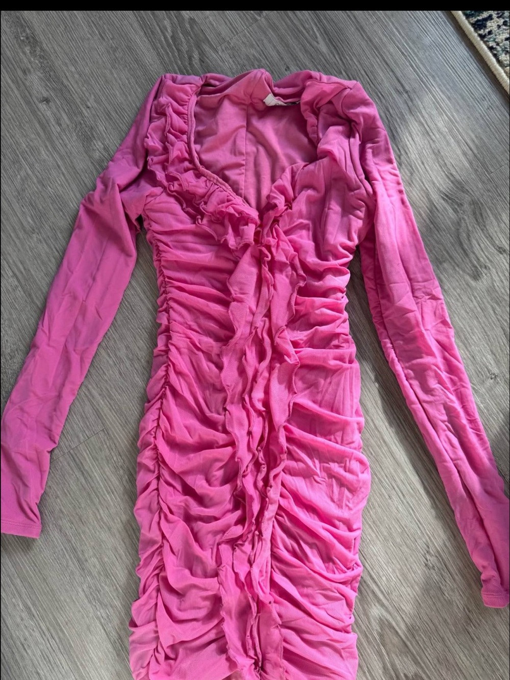 Oh Polly Hot Pink Ruched Long-Sleeve Bodycon Dress